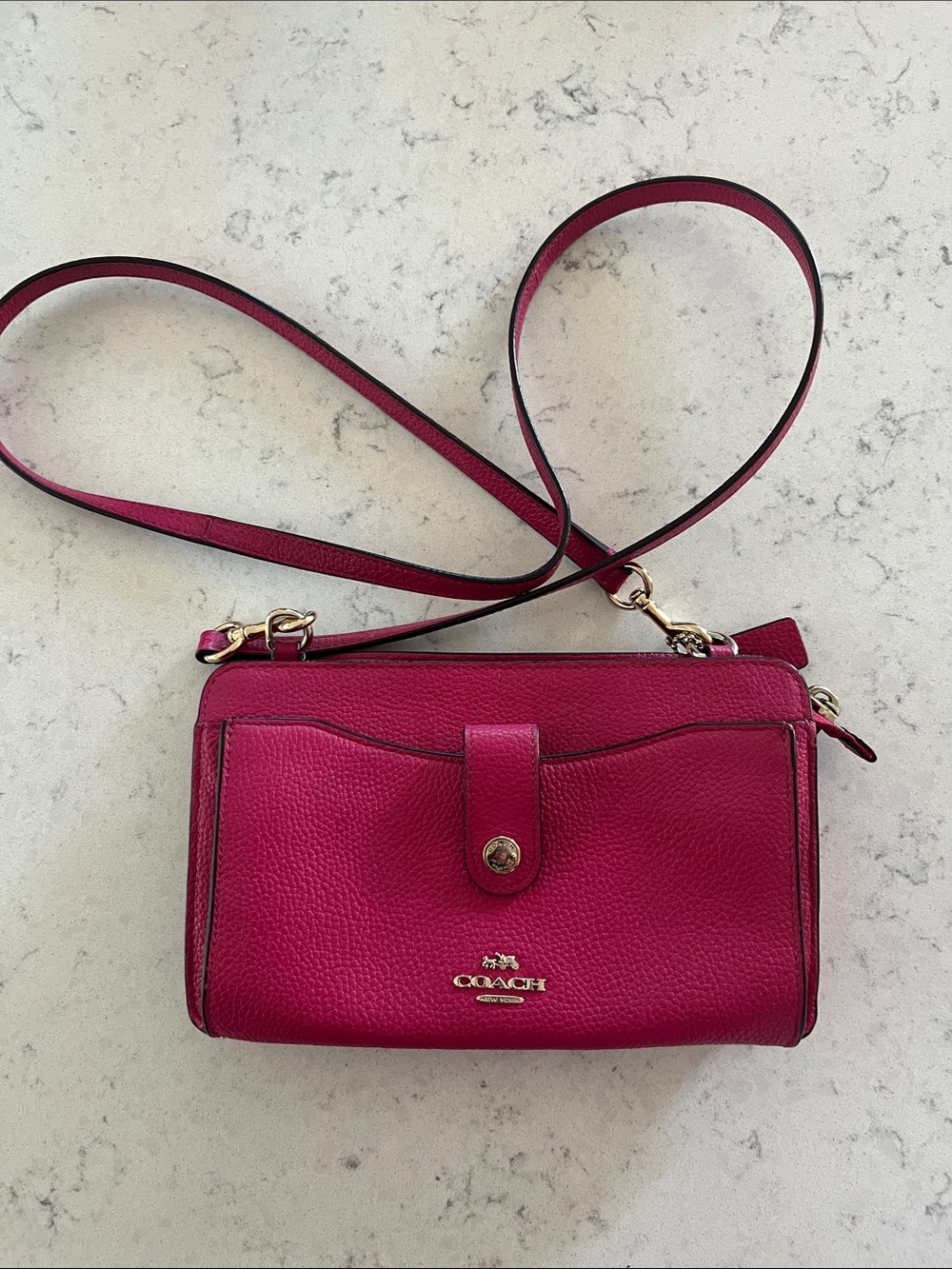 COACH Pebbled Leather Crossbody in Raspberry Pink